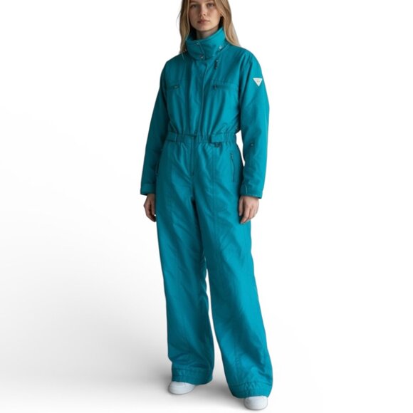 Vintage Fera Skiwear Turquoise One-Piece Ski Suit Sz 8 80s Retro Bright Bold - Picture 1 of 13
